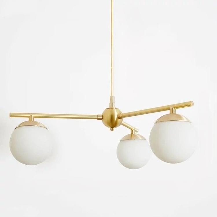 Mid Century Modern 3 Bubble Glass Globe Sputnik Brass Chandelier, Handcrafted Modern Sputnik Lamp Ceiling Light Glass Globe Light Fixture