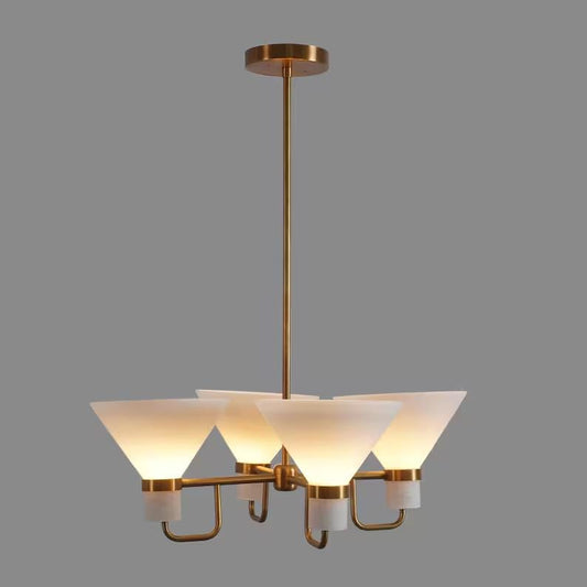 Vintage Inspired Brass Four Light Glass Funnel Shade Sputnik Ceiling Chandelier Pendant Light Fixture Handcrafted Home Decor Lighting