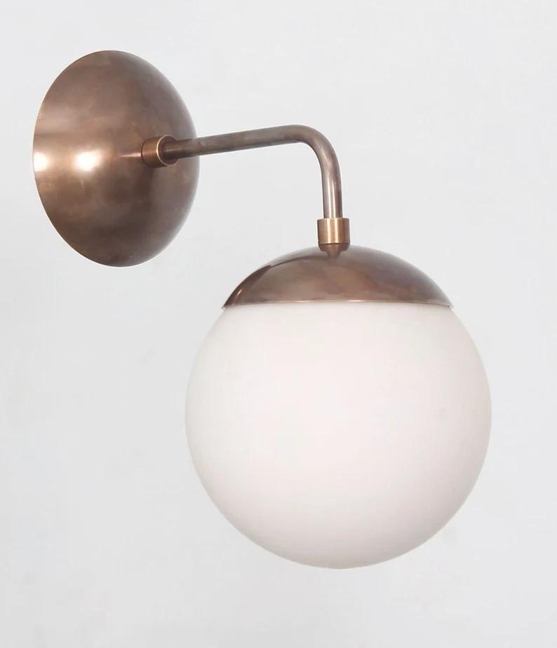 Elegant Modern Globe Brass Wall Sconce, Handcrafted Minimalist Style Brass Wall Light, Classic Designed Glass Globe Wall Lamp