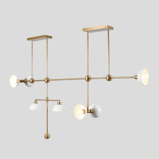 Asymmetrical Structure Dome Shade Hanging Chandelier, Mid Century Modern Seven Lights Bowl Shade Brass Sputnik Ceiling Light Fixture