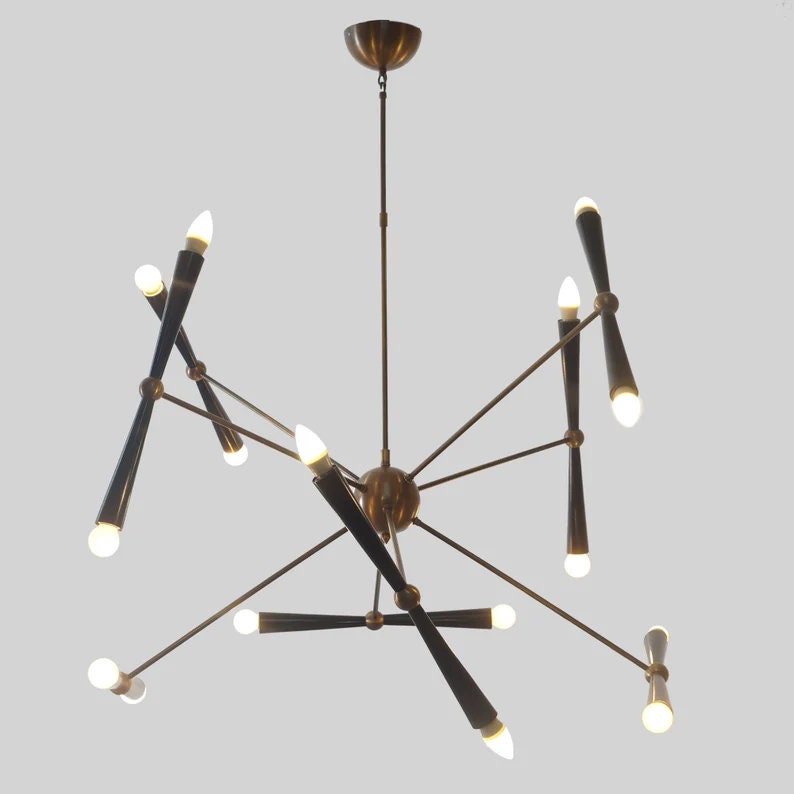 Large Light Stick Mid Century Modern Adjustable 8 Arm 16 Light Chandelier, Modern Brass Sputnik Movable Arm Pendant Light Luxury Home Decor