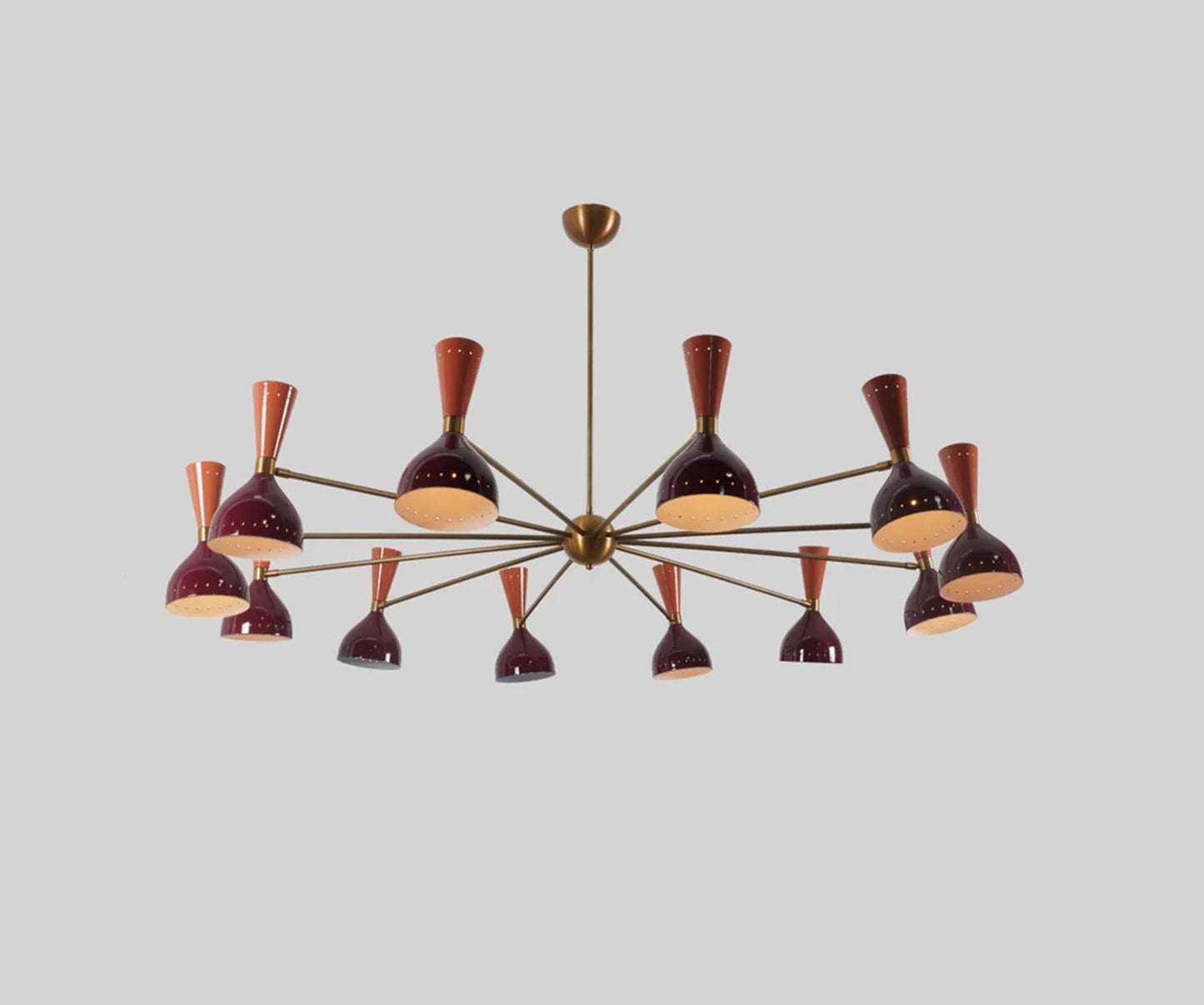Large Stilnovo Style Diabolo Sputnik Chandelier, 12 Arms 24 Lights Mid Century Modern Brass Sputnik Ceiling Light Fixture, Statement Light