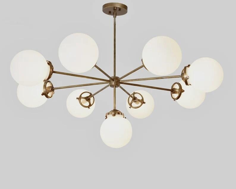 Gorgeous Mid Century Modern 9 Globe Chandelier, Handcrafted Lamp Ceiling Light, Brass Lights Glass Globe Design Pendant Light Fixture