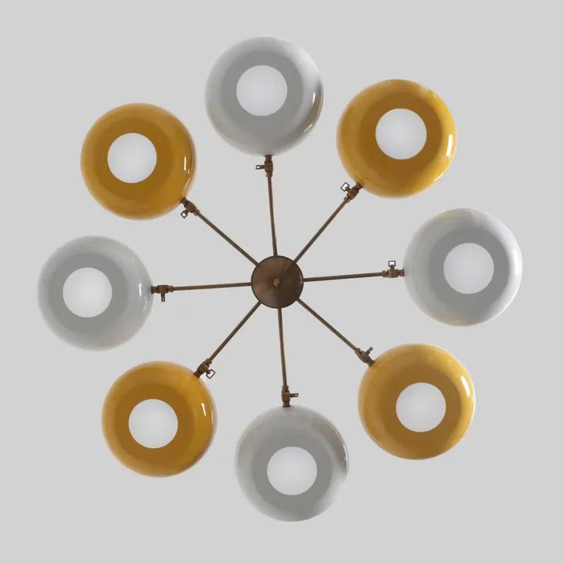Stilnovo Flower Bowl Shade Chandelier, Mid Century Modern Brass Light, 8 Light Alternative Color Flower Petal Handmade Ceiling Light Fixture
