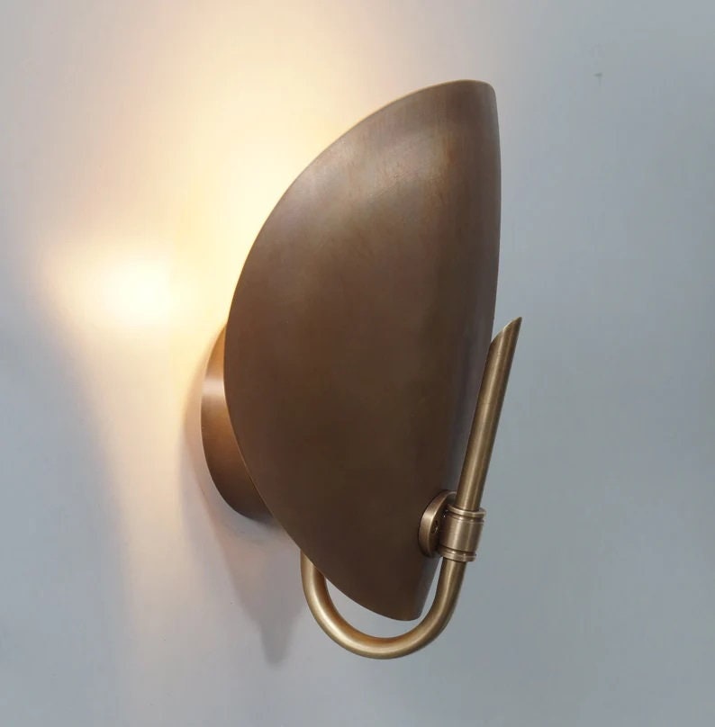 Brass Curved Petal Shade Wall Lamp, Mid Century Modern Turtle Wall Sconce, Antique Vintage Style Wall Light, Industrial Style Light Fixture