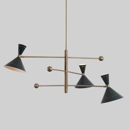 Mid Century 3 Arm 6 Light Stilnovo Style Sputnik Chandelier, Handcrafted Brass Contemporary Pendant Ceiling Light Fixture