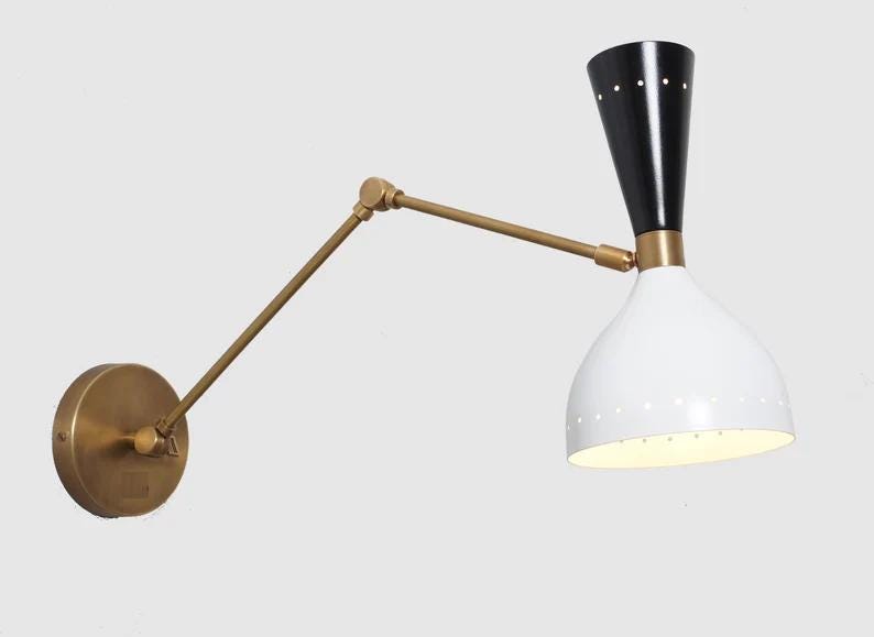 Stilnovo Style Articulated Diabolo Wall Sconce, Mid Century Modern Brass Light Fixture, Handmade Industrial Design Reading Wall Lamp