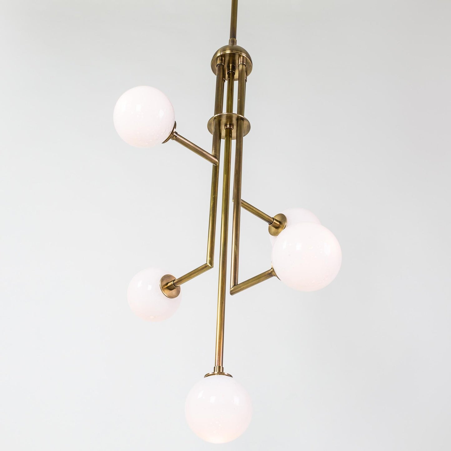Handcrafted Five Globes Mid Century Modern Sputnik Chandelier, Stilnovo Style Ceiling Light Fixture, Brass Frame Glass Globe Chandelier