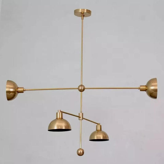 Modern Asymmetrical Dome Shade Brass Chandelier, Handcrafted Contemporary Bowl Shade Designer Brass Ceiling Hanging Fixture 4 Lights