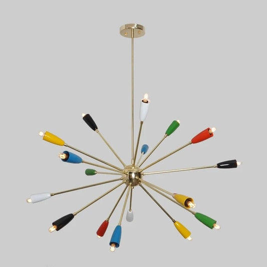 Colorful Multi Shade Sputnik Chandelier, Mid Century Style Brass Chandelier Pendant Ceiling Light, Showroom Entrance Living Hallway