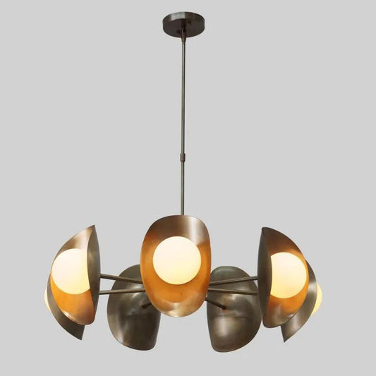 Mid Century Style Seven Globe Brass Sputnik Chandelier, Milky Globe Pendant Light Ceiling Lamp, Handcrafted Vintage Inspired Home Decor