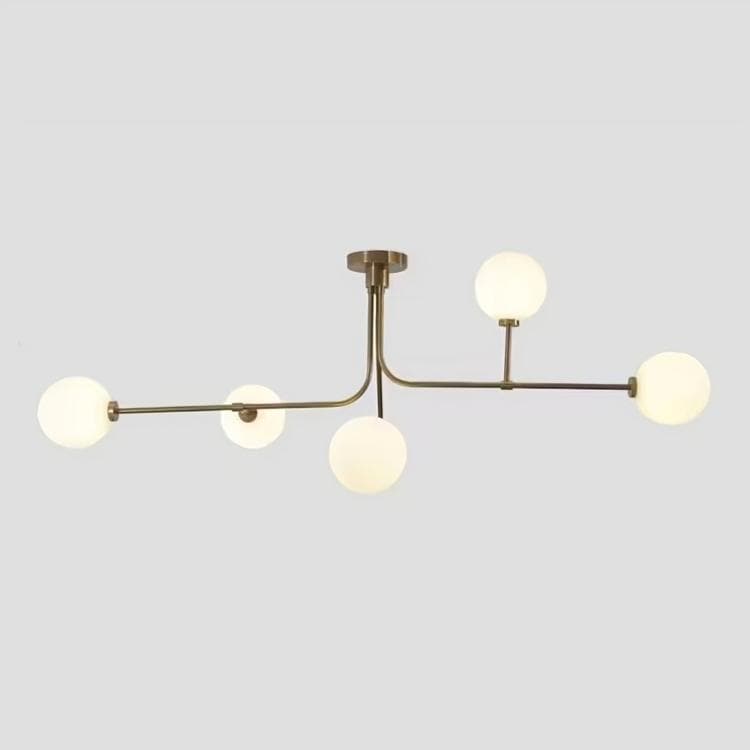 Twisted Semi Flush Mount Globe Chandelier, Mid Century Modern Italian Contemporary Design Five Globe Chandelier Brass Ceiling Light Fixture