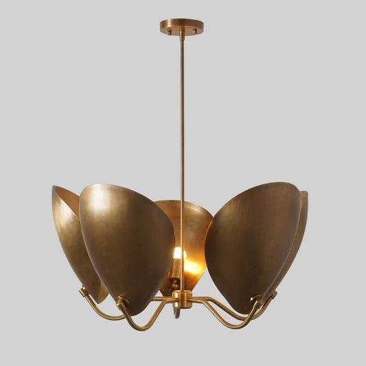 Five Petal Mid Century Modern Brass Chandelier, Multi arm sputnik pendant light, Vintage Home decor,  Gold Luxury Decor