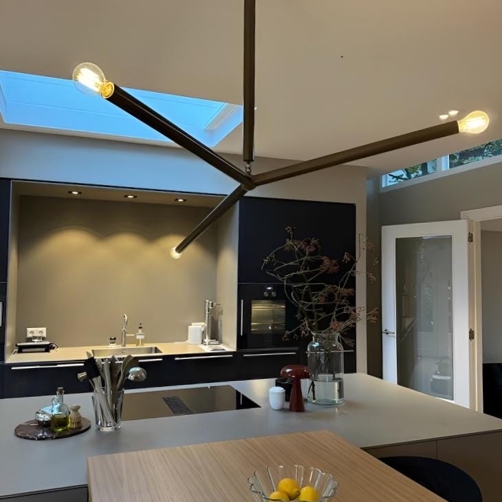 Arrow Shape Slingshot Chandelier, Minimalist Asymmetrical Brass Ceiling Light Fixture, Contemporary Design Hanging Three Arm Statement Lamp