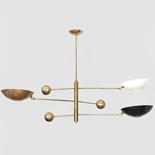 Stilnovo Style Adjustable Counterbalance Ceiling Lamp, Italian Counterweight 3 Shade Brass Chandelier,  1960s Inspired Mid Century Light