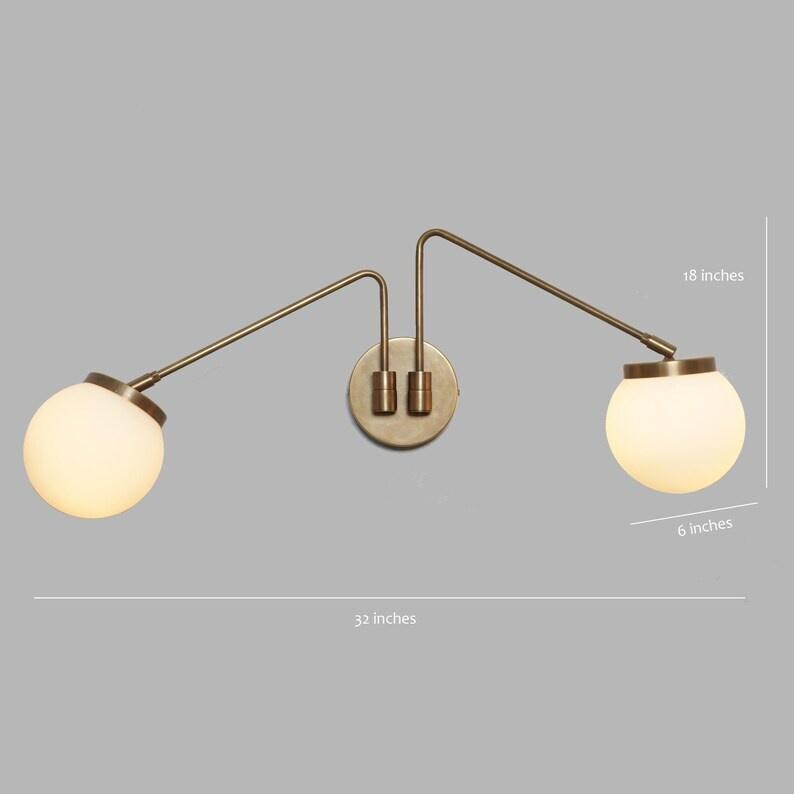 Twin Glass Globe Swing Arm Articulating Bedside Wall Lamp, Handcrafted Pendant Light Brass Sputnik Wall Sconce