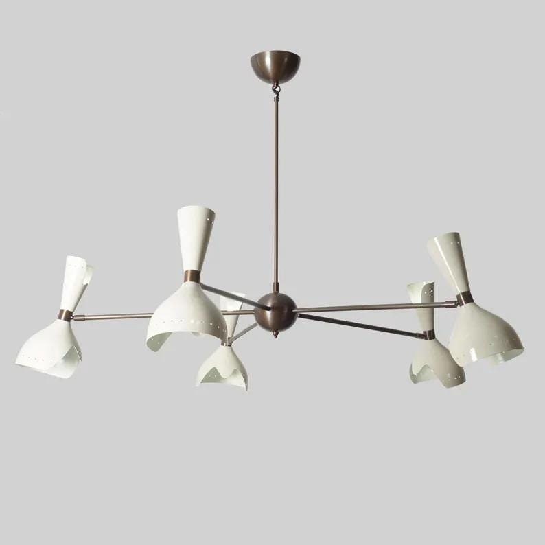 Large Stilnovo Style 5 Arms 10 Lights Raw Brass Sputnik Chandelier Light Fixture, Handcrafted Brass Chandelier, Unique Design Ceiling Light