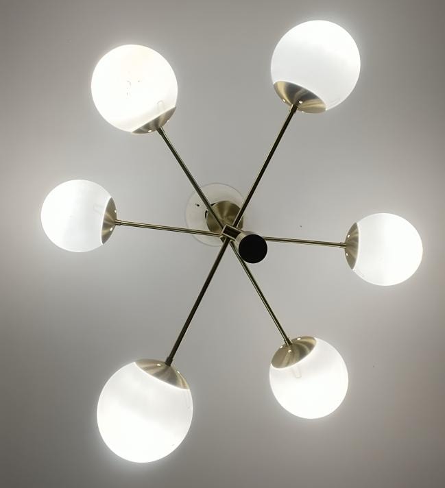 Modern Six Globe Handcrafted Sputnik Brass Chandelier Ceiling Light Fixture, Industrial Style Glass Globe Design Pendant Ceiling Light Lamp