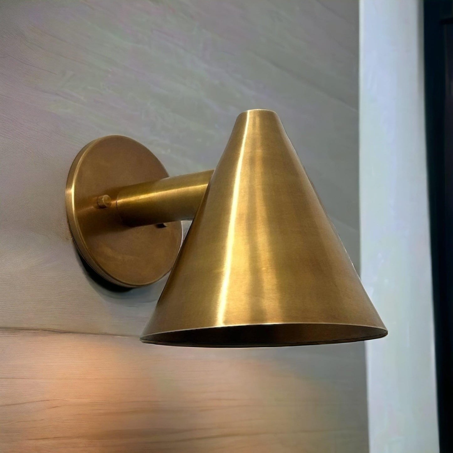 Conical Shape Brass Pivot Wall Sconce, Mid Century Modern Handcrafted Raw Brass Industrial Style Wall Light Lamp