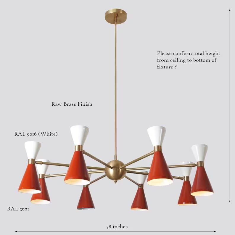 Stilnovo Style Double Shade 8 Arms 16 Lights Mid Century Modern Sputnik Chandelier, Handcrafted Solid Brass Chandelier Ceiling Light Fixture