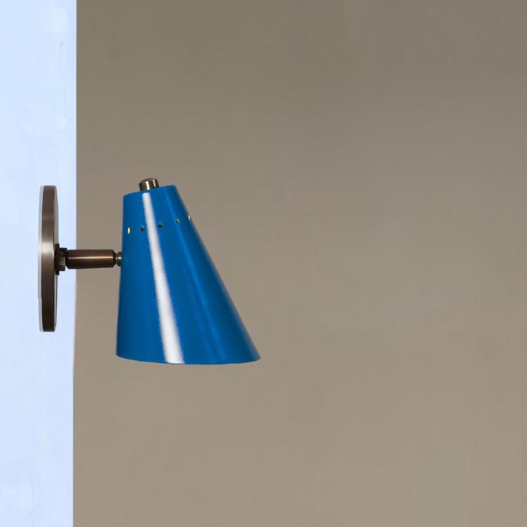 Sarfatti Conical Enamel Pivot Wall Sconce, Mid Century Modern Brass Single Light Wall Lamp, Handmade 1950s Style Adjustable Reading Lamp