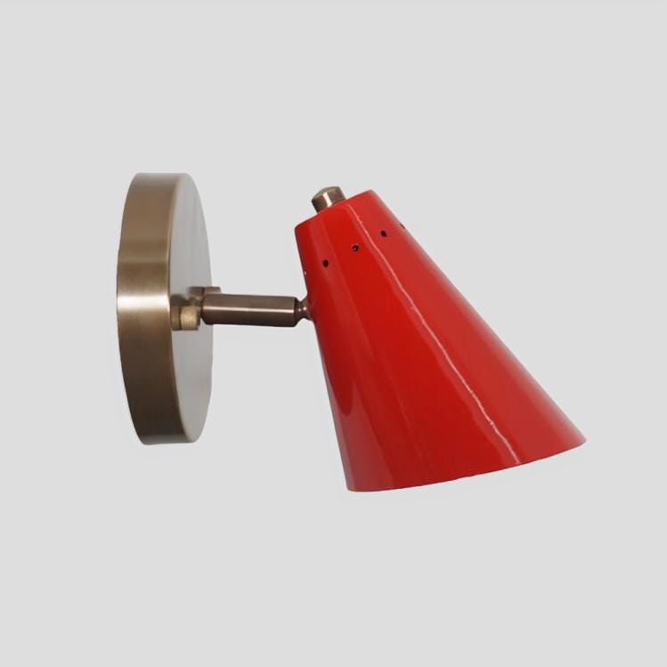 Sarfatti Conical Enamel Pivot Wall Sconce, Mid Century Modern Brass Single Light Wall Lamp, Handmade 1950s Style Adjustable Reading Lamp
