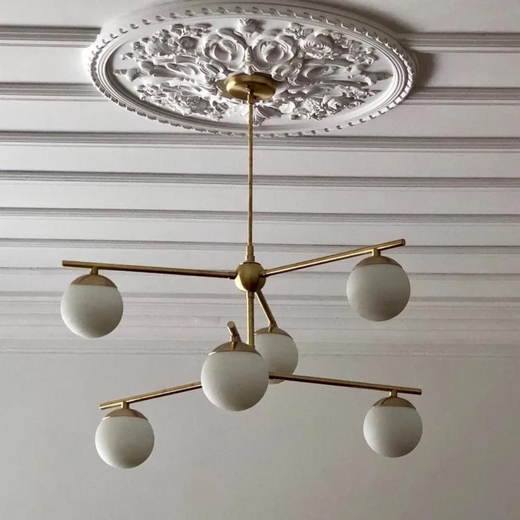 6 Globe Mid Century Modern Sputnik Chandelier, Handcrafted Bubble Glass Ceiling Light, Brass Chandelier Glass Globe Pendant Light Fixture
