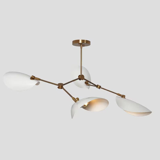 Mid Century Modern Brass Stingray Light Sputnik Chandelier, Four Arms Curved Disk Shade Branch Ceiling Light Fixture Home Décor 4 Lights
