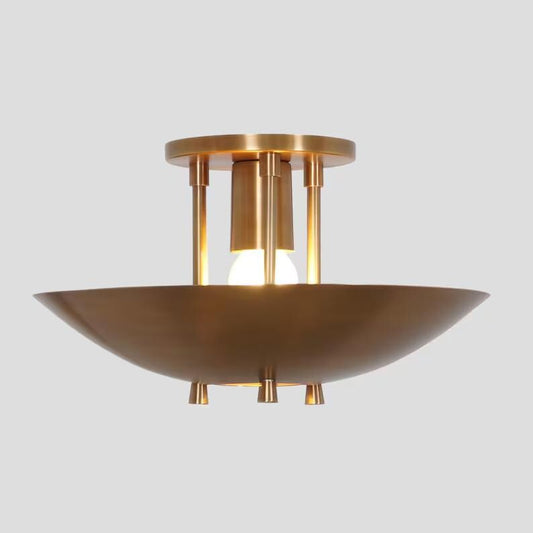 Dome Shape Rey Light Inspired Mid Century Modern Single Light Pendant Chandelier, Handcrafted Flush Mount Brass Ceiling Light Fixture