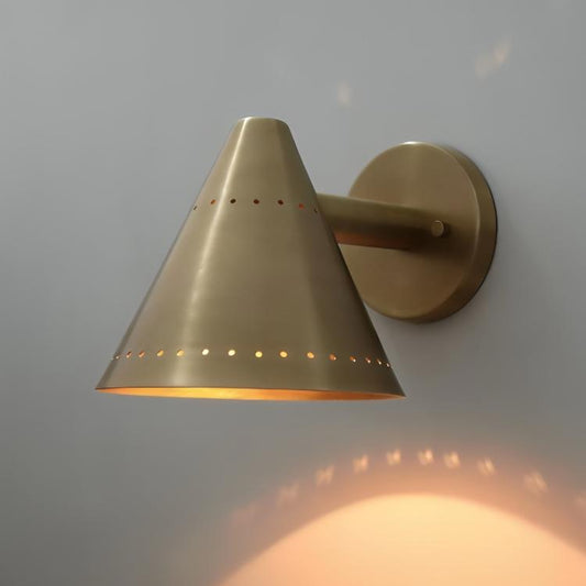 Perforated Conical Brass Pivot Wall Sconce, Mid Century Modern Handcrafted Raw Brass Industrial Style Wall Light Lamp