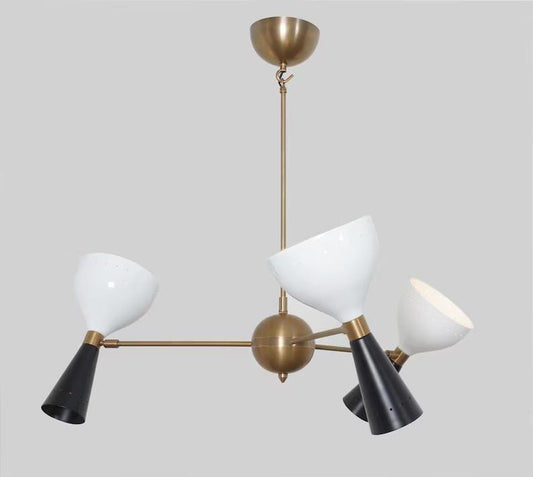Three Arms Six Lights Stilnovo Style Mid Century Modern Diabolo Sputnik Chandelier, Handmade Brass Chandelier, Custom Ceiling Light Fixture