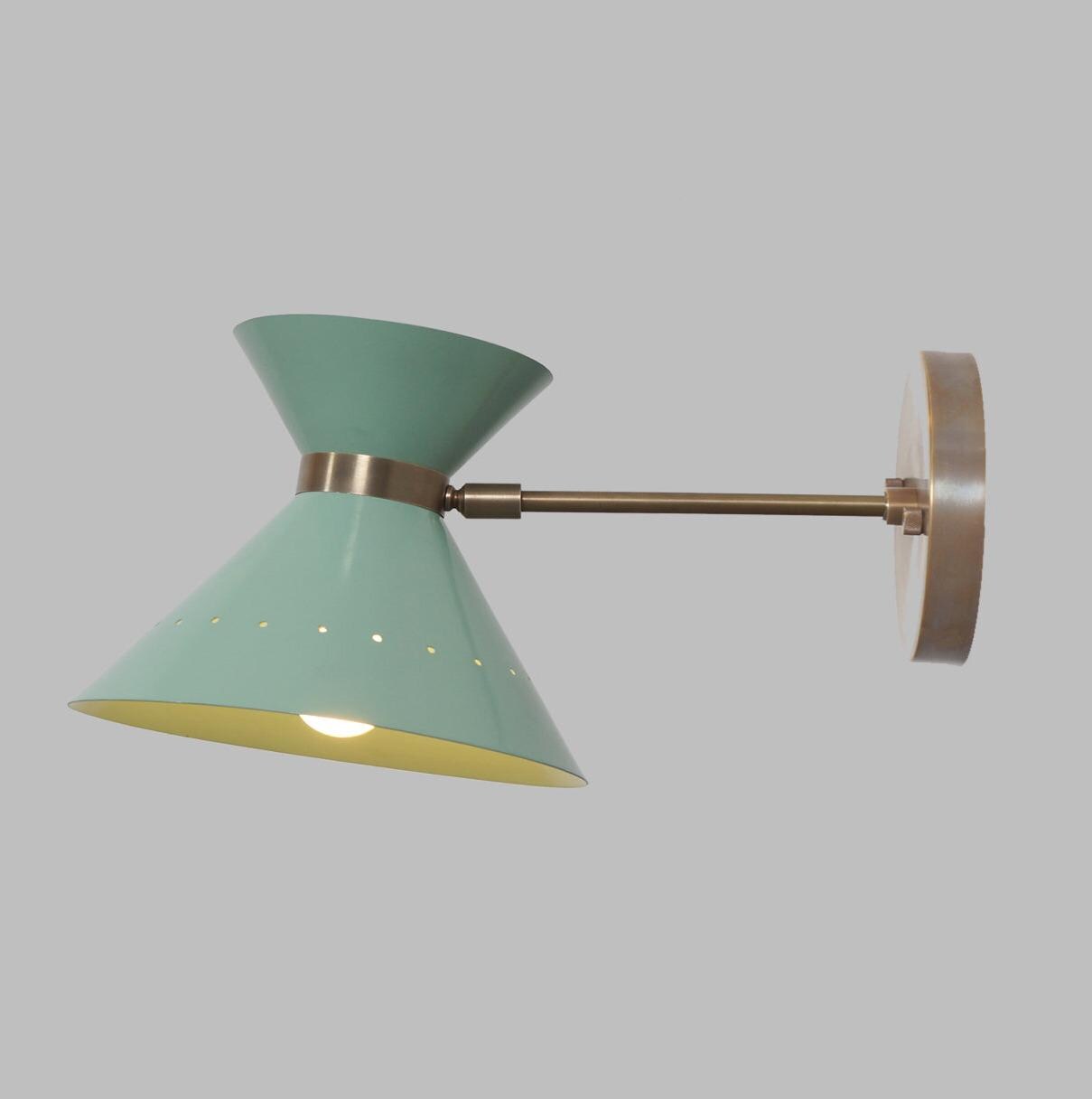Mid-Century Modern Double Cone Brass Wall Sconce, Stilnovo Inspired Enamel Diabolo Wall Lamp, Handmade Adjustable Pivot Bedside Reading Lamp