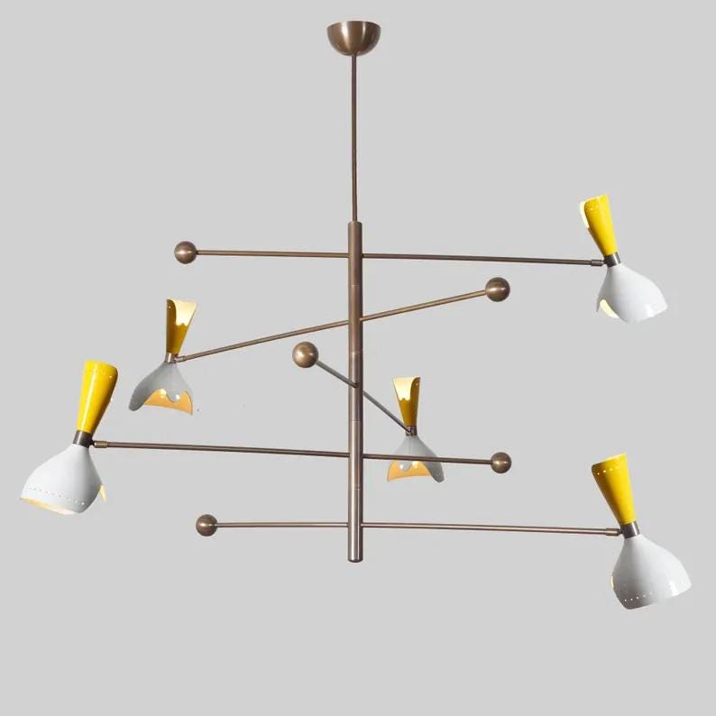 Stillnovo Style Counterbalance Diabolo Cut-out Chandelier, 5 Arm Italian Style Counterweight Sputnik Chandelier, Brass Ceiling Light Fixture