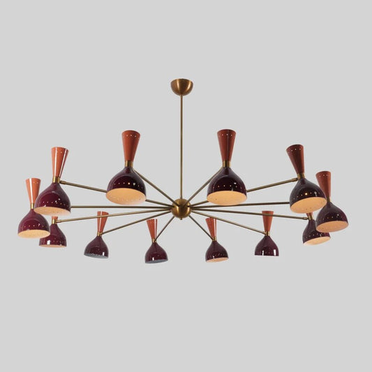 Large Stilnovo Style Diabolo Sputnik Chandelier, 12 Arms 24 Lights Mid Century Modern Brass Sputnik Ceiling Light Fixture, Statement Light