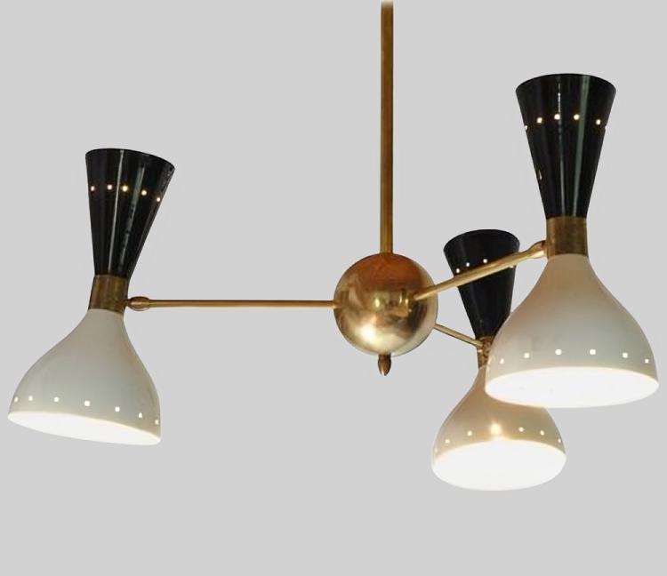 Three Arms Six Lights Stilnovo Style Mid Century Modern Diabolo Sputnik Chandelier, Handmade Brass Chandelier, Custom Ceiling Light Fixture