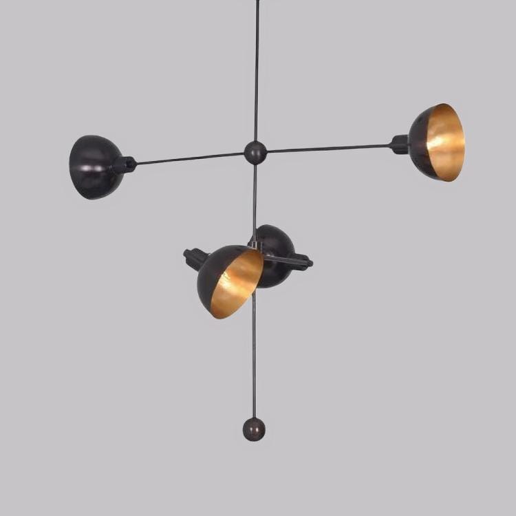 Modern Asymmetrical Dome Shade Brass Chandelier, Handcrafted Contemporary Bowl Shade Designer Brass Ceiling Hanging Fixture 4 Lights