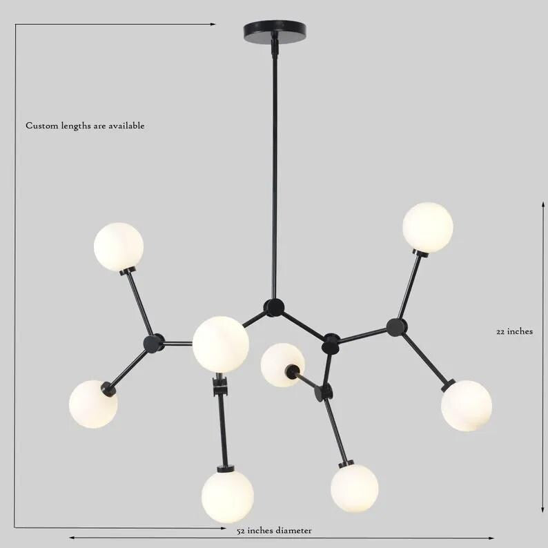 Mid Century Eight Arm Eight Globe Light Brass Ceiling Sputnik Chandelier Pendant Light Fixture, Handcrafted Ceiling Lighting