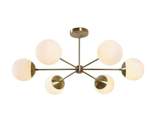 Gorgeous 6 Light Glass Globe Mid Century Modern Sputnik Brass Chandelier, Handcrafted Ceiling Light Customizable Pendant Light Fixture
