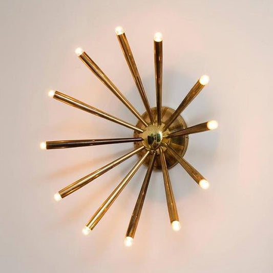 Lelli Style Sputnik Starburst Wall Sconce, Mid Century Modern Italian Brass Wall Lamp, Handcrafted 1950s Style Vintage 12 Arms Wall Light