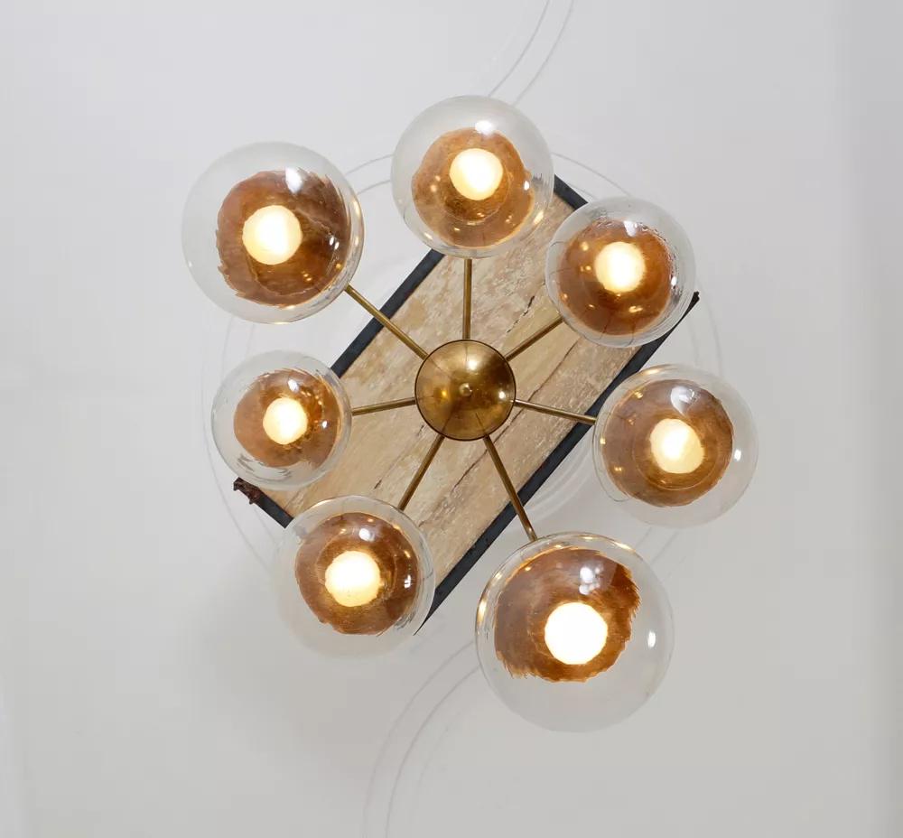 Mid Century Modern Bubbles Chandelier, Handcrafted Lamp Ceiling Lighting, Brass Lights Glass Globe Design Pendant Light Fixture