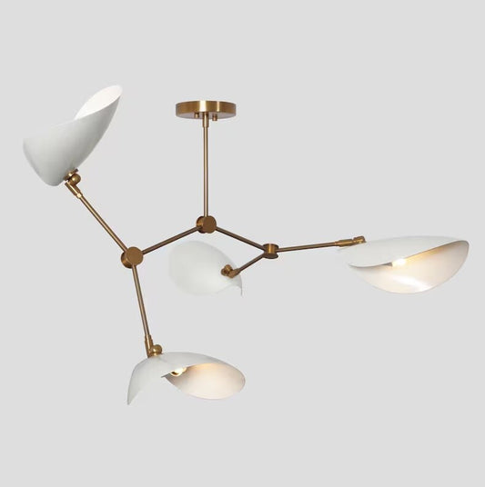 Mid Century Modern Brass Stingray Light Sputnik Chandelier, Four Arms Curved Disk Shade Branch Ceiling Light Fixture Home Décor 4 Lights