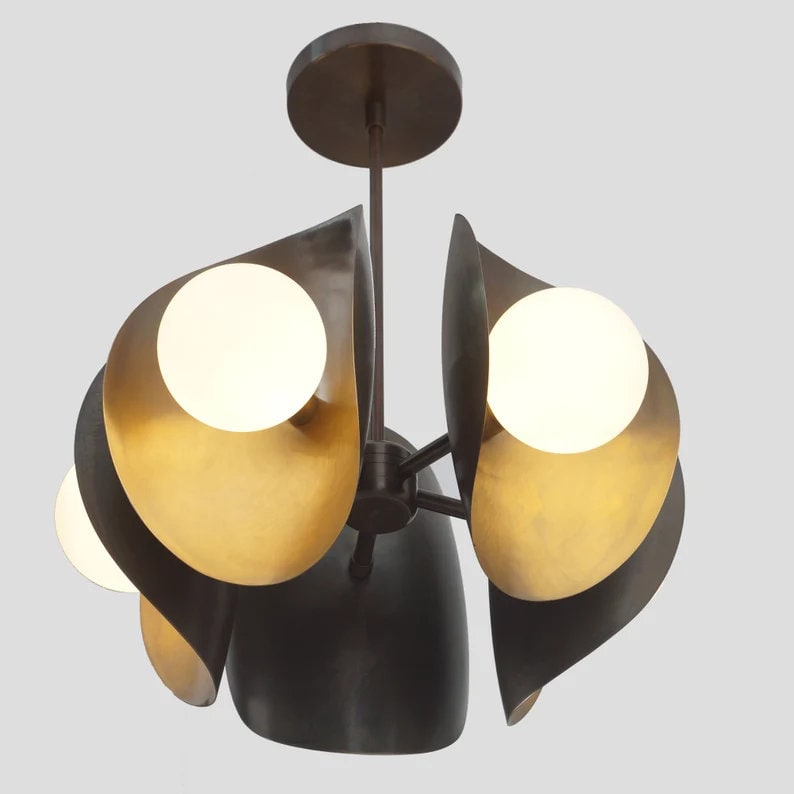 Stilnovo Style Five Globe Mid Century Modern Sputnik Brass Chandelier, Handcrafted Pendant Light Fixture Globe Chandelier
