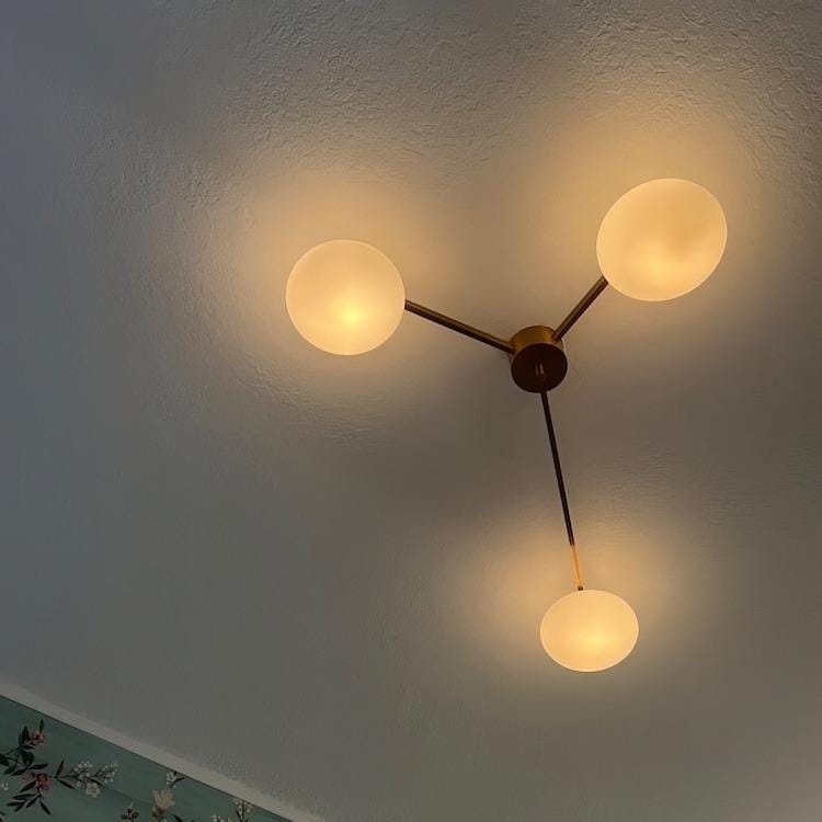 Vintage Italian Lelii Style Glass Globe Mid Century Antique Brass Ceiling Light Flush Mount Chandelier Low Ceiling 3 Arm Globe Pendant Light