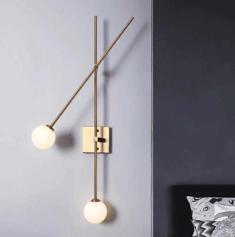 Two Glass Globe Swing Arm Articulating Bedside Wall Lamp, Handcrafted Pendant Light Brass Sputnik Wall Sconce