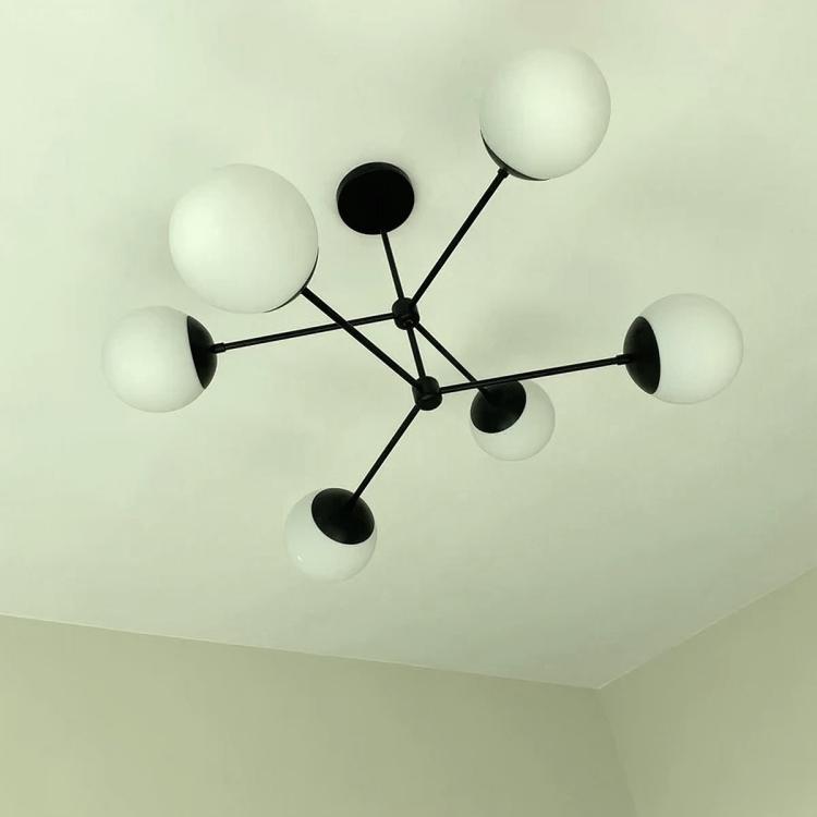 Midcentury Modern 6 Globe Sputnik Chandelier, Handcrafted Brass Sputnik Lamp Ceiling Light, Glass Globe Design Pendant Light Fixture