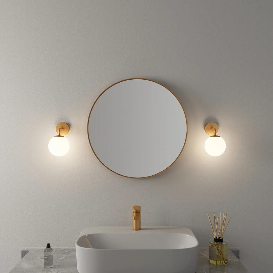 Elegant Modern Globe Brass Wall Sconce, Handcrafted Minimalist Style Brass Wall Light, Classic Designed Glass Globe Wall Lamp
