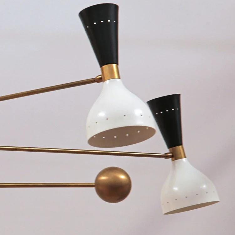 Counterbalance Stilnovo Diabolo Brass Chandelier, Mid Century Modern Sputnik Chandelier, Handcrafted Ceiling Light Fixture 3 Arms 6 Lights