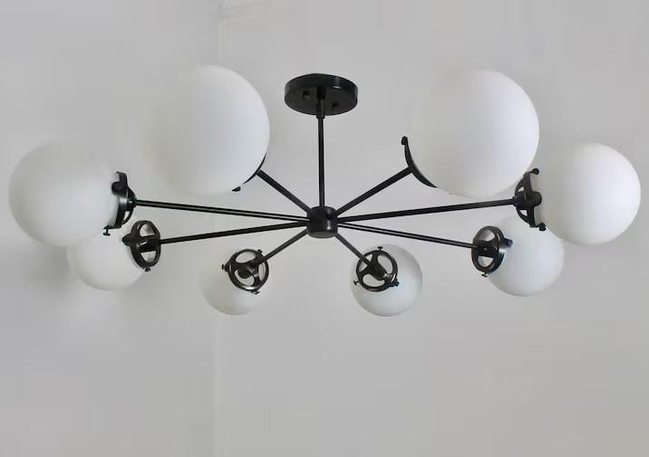 Gorgeous 8 Light Bubble Glass Globe Mid Century Sputnik Brass Chandelier, Modern Handcrafted Ceiling Bubble Light Pendant Light Fixture