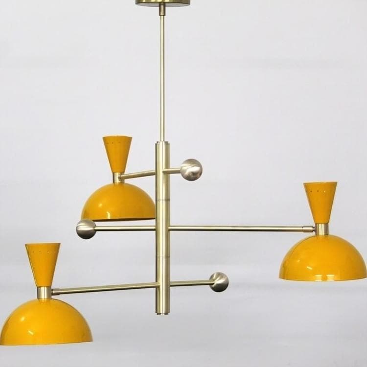 Retro Inspired Stilnovo Style Counter Balance Mid Century Modern Brass Sputnik Chandelier Custom Ceiling Pendant Light Fixture 3 Arm 6 Light