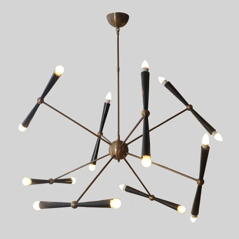 Large Light Stick Mid Century Modern Adjustable 8 Arm 16 Light Chandelier, Modern Brass Sputnik Movable Arm Pendant Light Luxury Home Decor